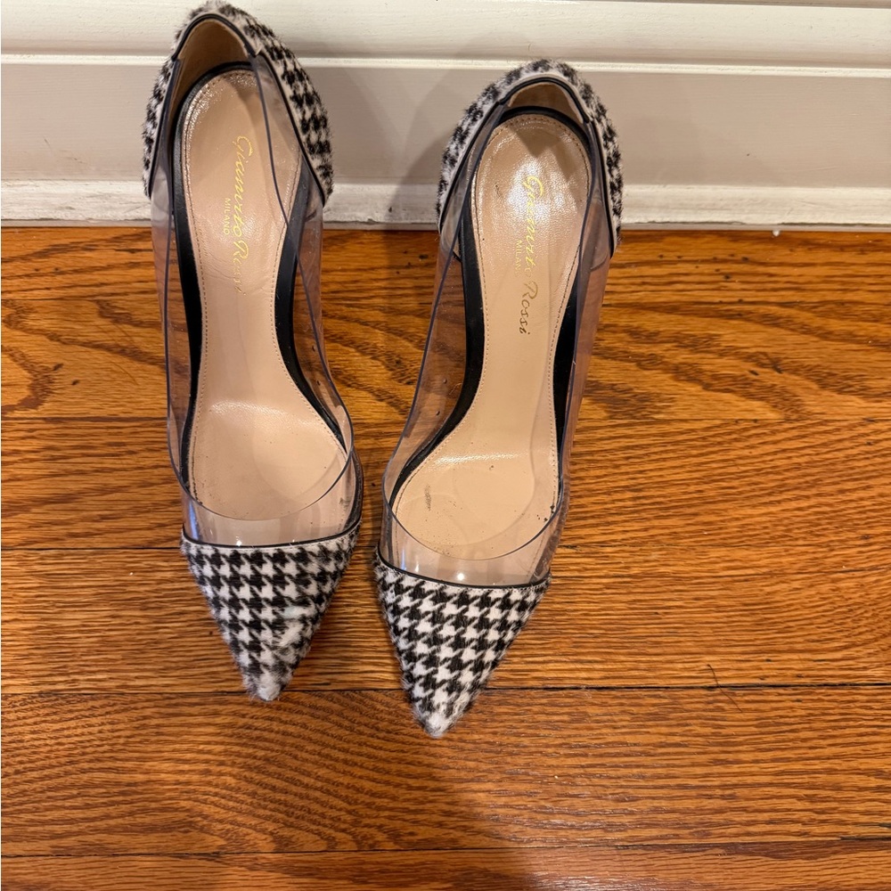 Gianvito Rossi Houndstooth Heels with Clear Accents